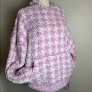 SKIMS- Cozy Pink and White Houndstooth Women's Sweater